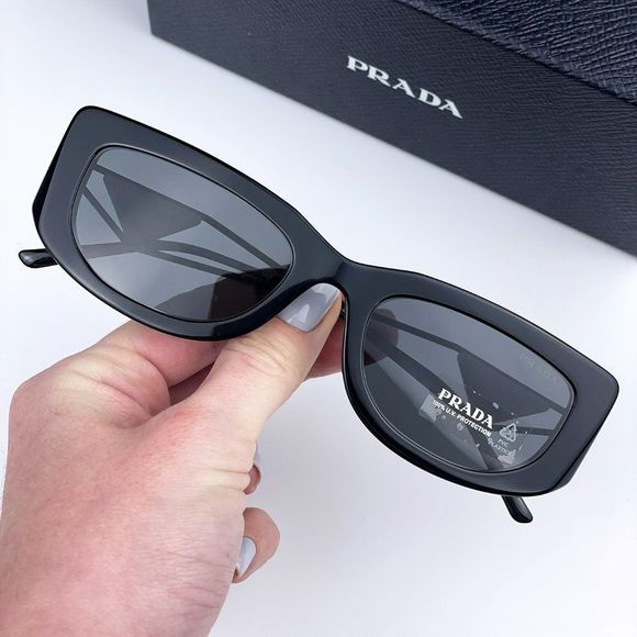 Prada PR14YS 1AB5S0 Sunglasses Black Dark Grey Rectangle Women - Picture 2 of 14